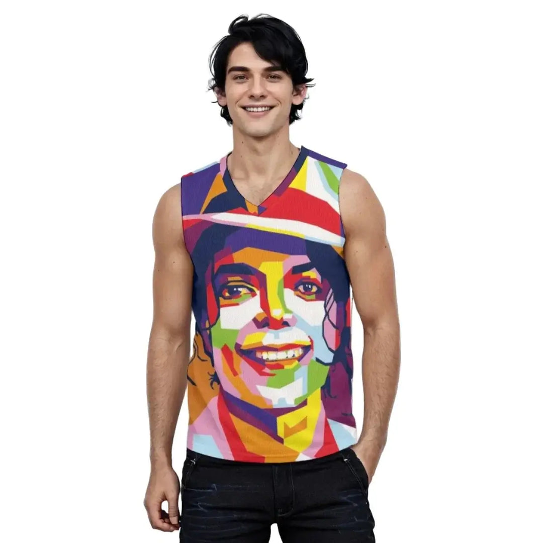 Archiify Pop Art Jackson Print Men's V-Neck Tank Top Summer Beach Tank Top