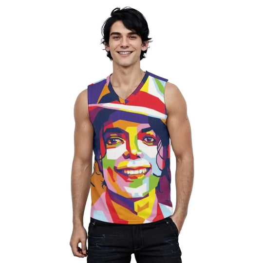 Archiify Pop Art Jackson Print Men's V-Neck Tank Top Summer Beach Tank Top