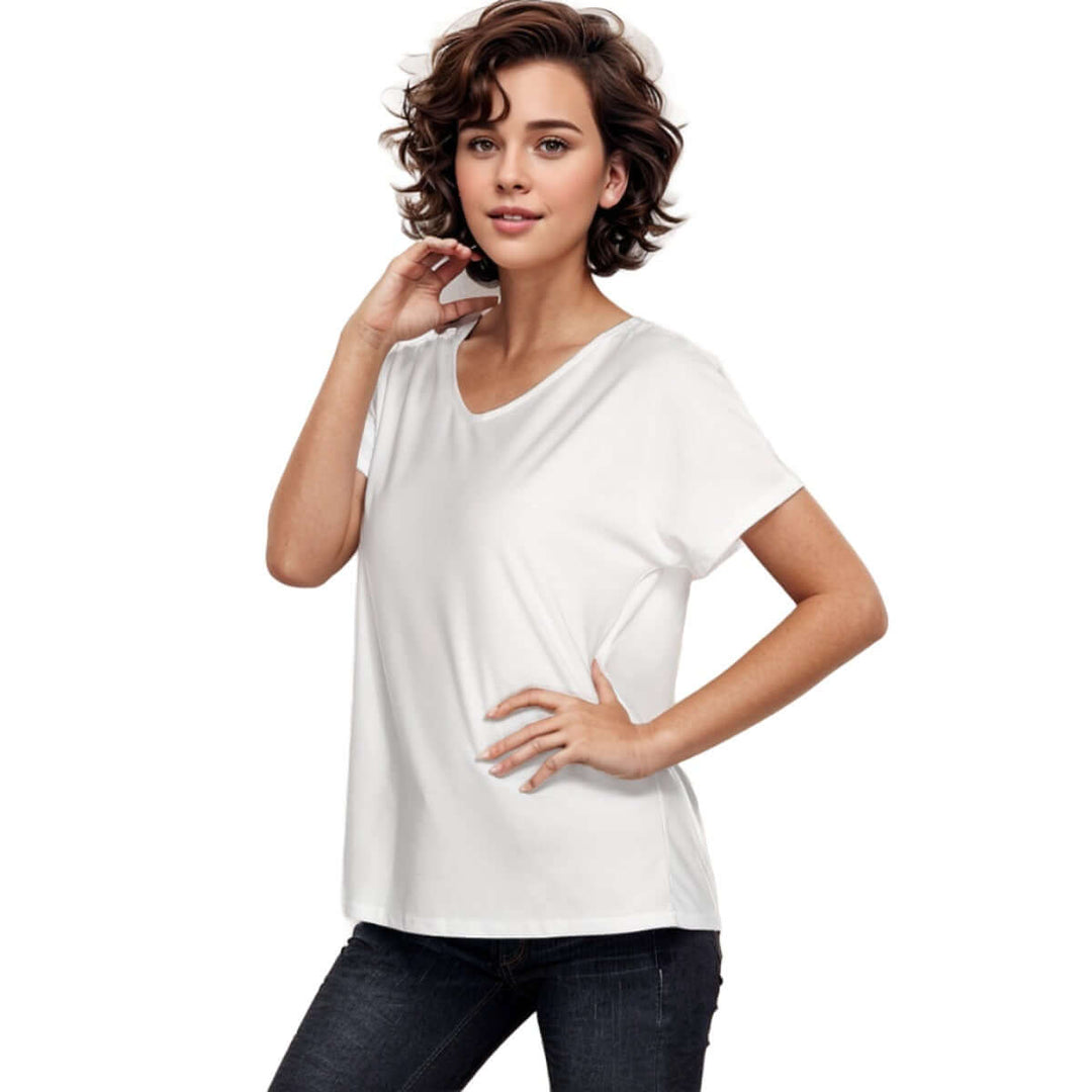 Customized Women's Loose V-neck Short Sleeve T-shirt - Archiify