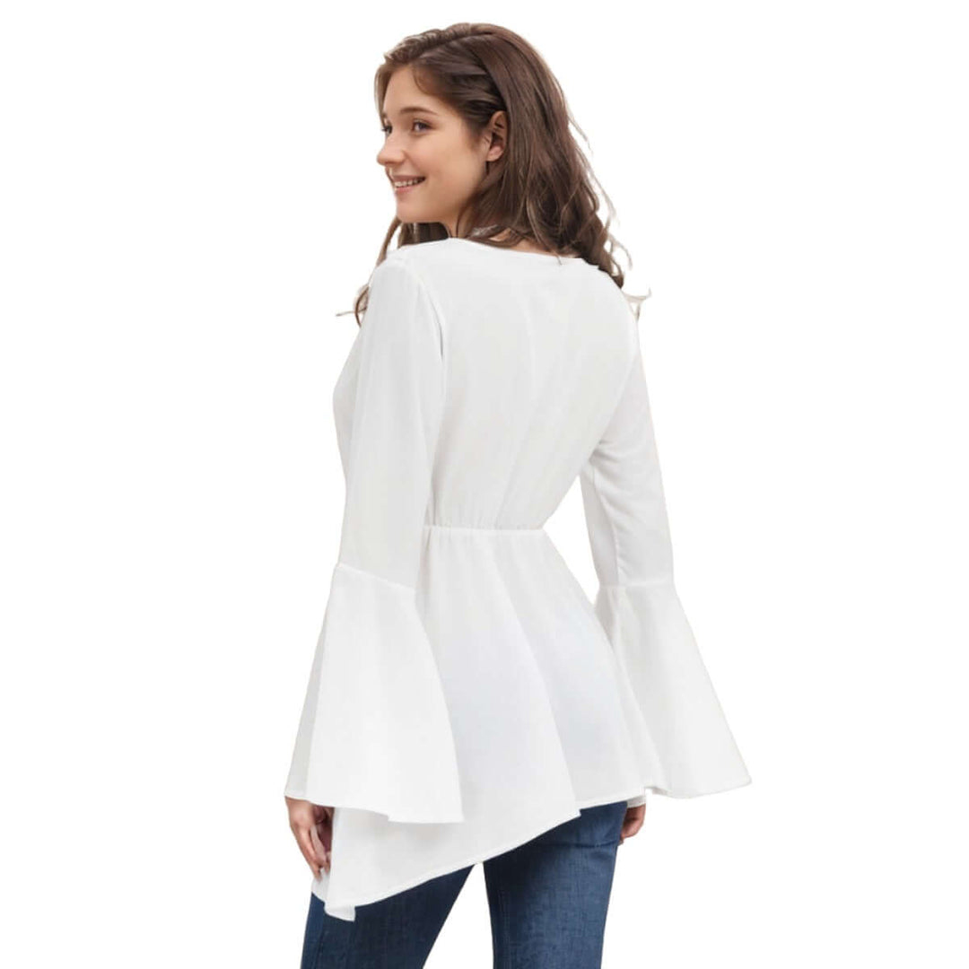 Bohemian Vacation Paisley Print Women's V-neck Blouse With Flared Sleeves - Archiify