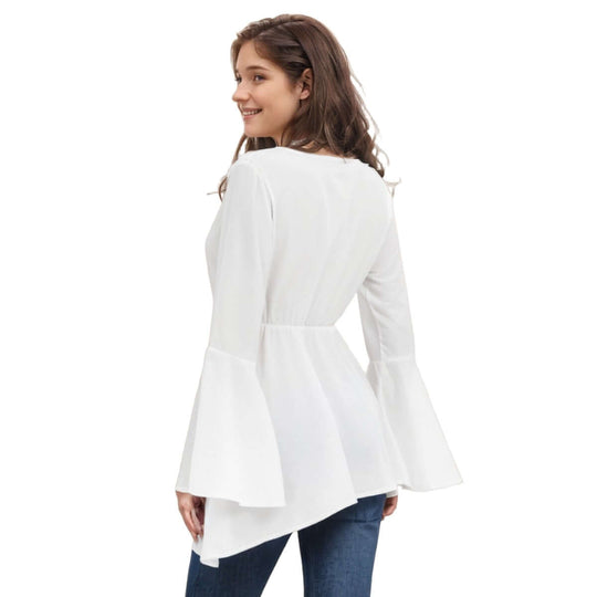 Bohemian Vacation Paisley Print Women's V-neck Blouse With Flared Sleeves - Archiify