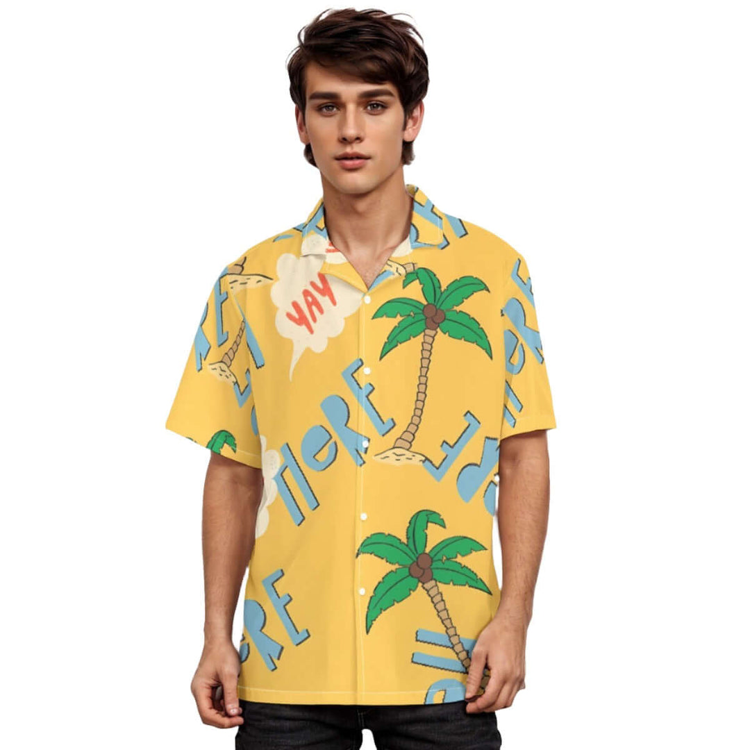 Men's Hawaiian Tropical Print Shirt With Button Closure