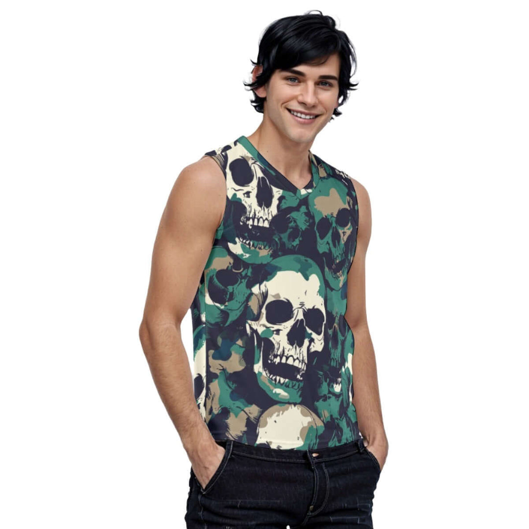 Hip Hop Skull Print Men's Casual V-Neck Tank Top