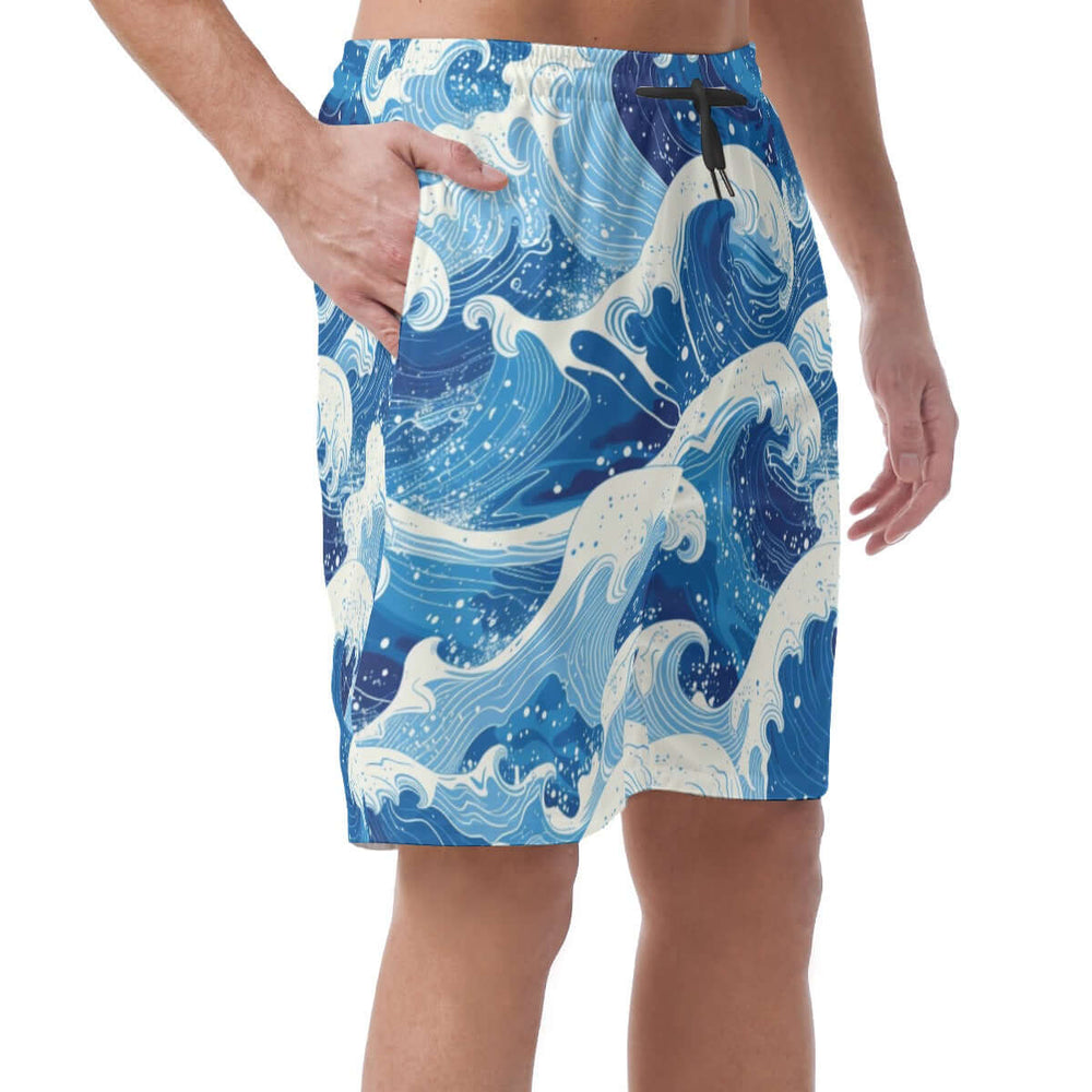 Hawaiian Men Tropical Print Drawstring Waist Short Pants