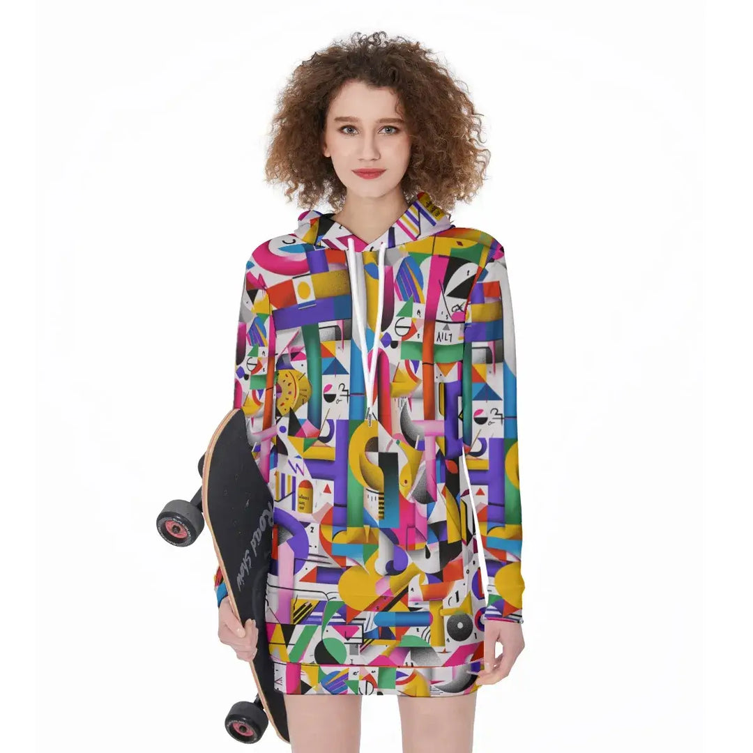 Custom Street Style Women's Long Hooded Letter Sweatshirt Dress - Archiify