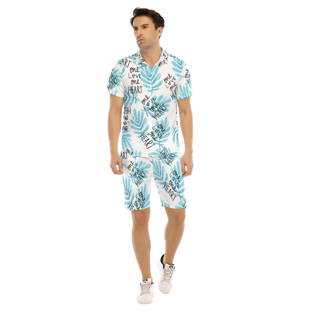 Hawaiian Men's Beach Print Short Sleeve Shirt Set