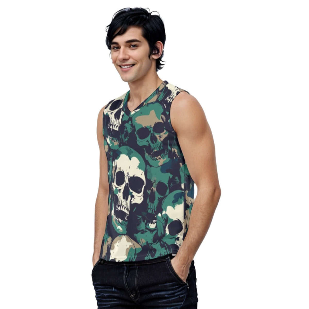 Hip Hop Skull Print Men's Casual V-Neck Tank Top