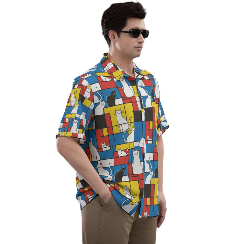 Pop Style Couple Printed Satin Folded Sleeve unisex Shirt
