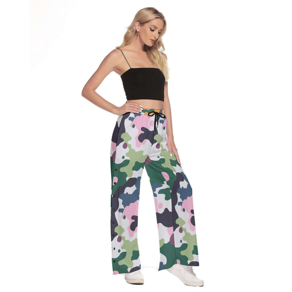 Hip-Hop Camouflage Print Women's Side Slit Snap Button Pants