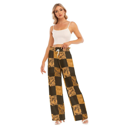 Hippie Vintage Patchwork Printed Women's Waist Fungus Edge Wide-leg Pants| - Archiify
