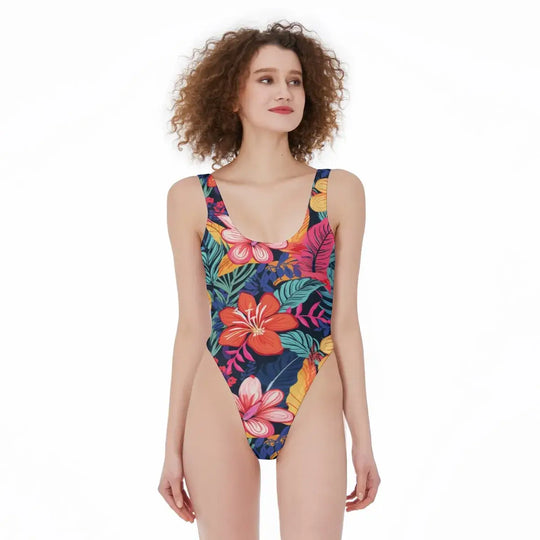 Hawaiian Women's One-Piece U-neck High Cut Swimsuit