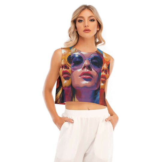 Pop Style Women's Crew Neck Sleeveless Loose Cropped Top