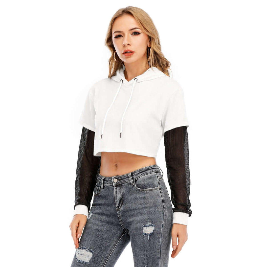 Printed Women's Fake Two Piece Mesh Cuff Hoodie - Archiify