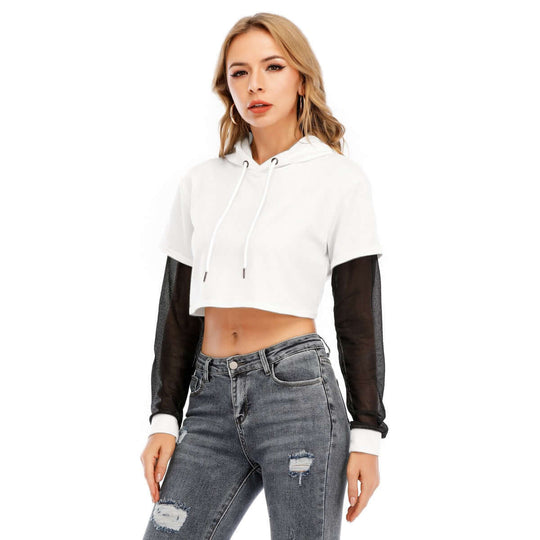Printed Women's Fake Two Piece Mesh Cuff Hoodie - Archiify