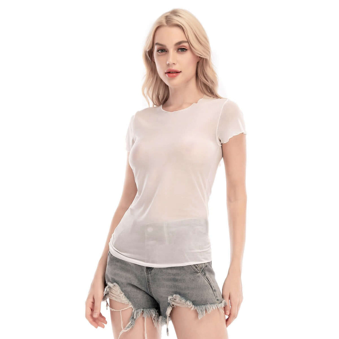 Women's Short Sleeve Mesh Blouse - Archiify