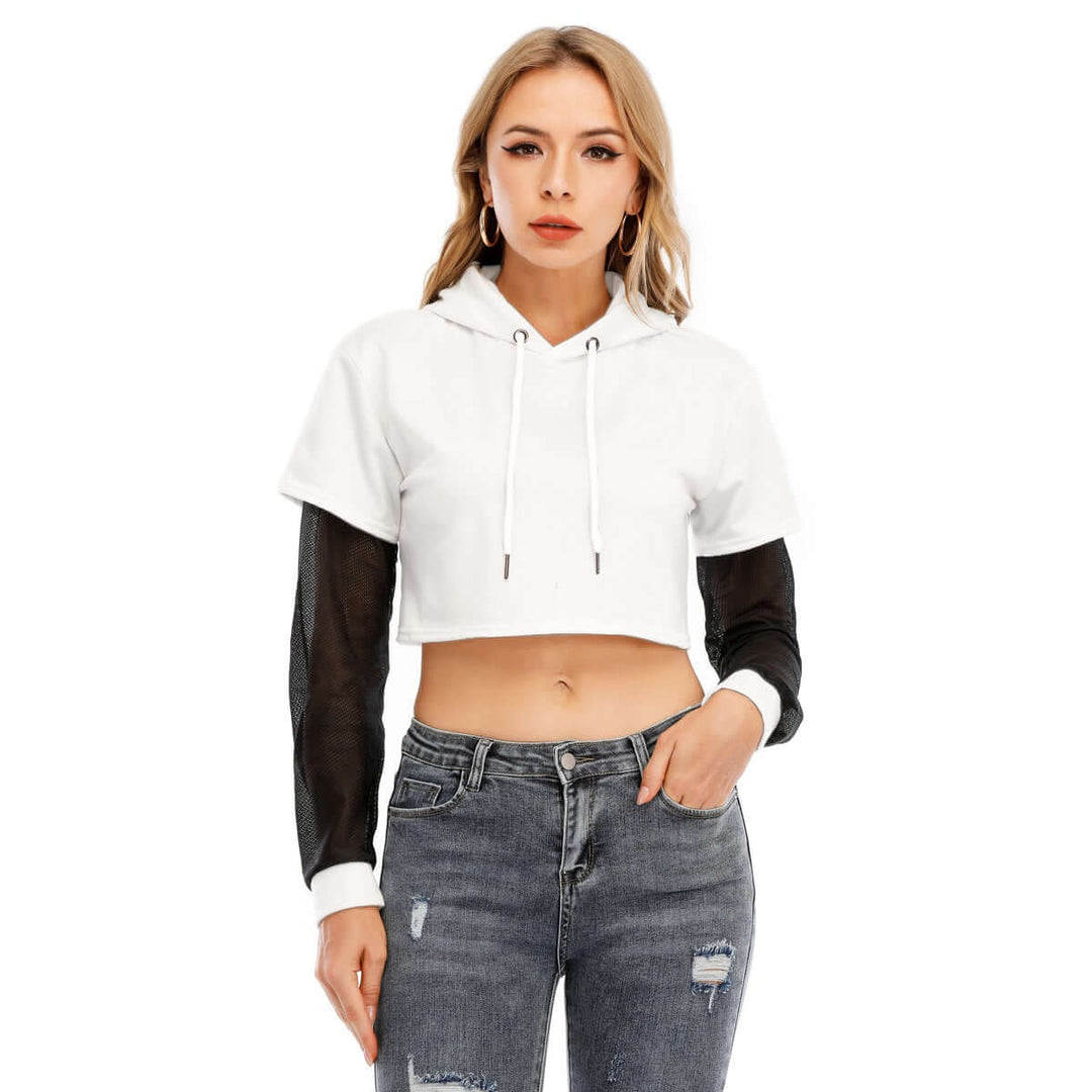 Printed Women's Fake Two Piece Mesh Cuff Hoodie - Archiify