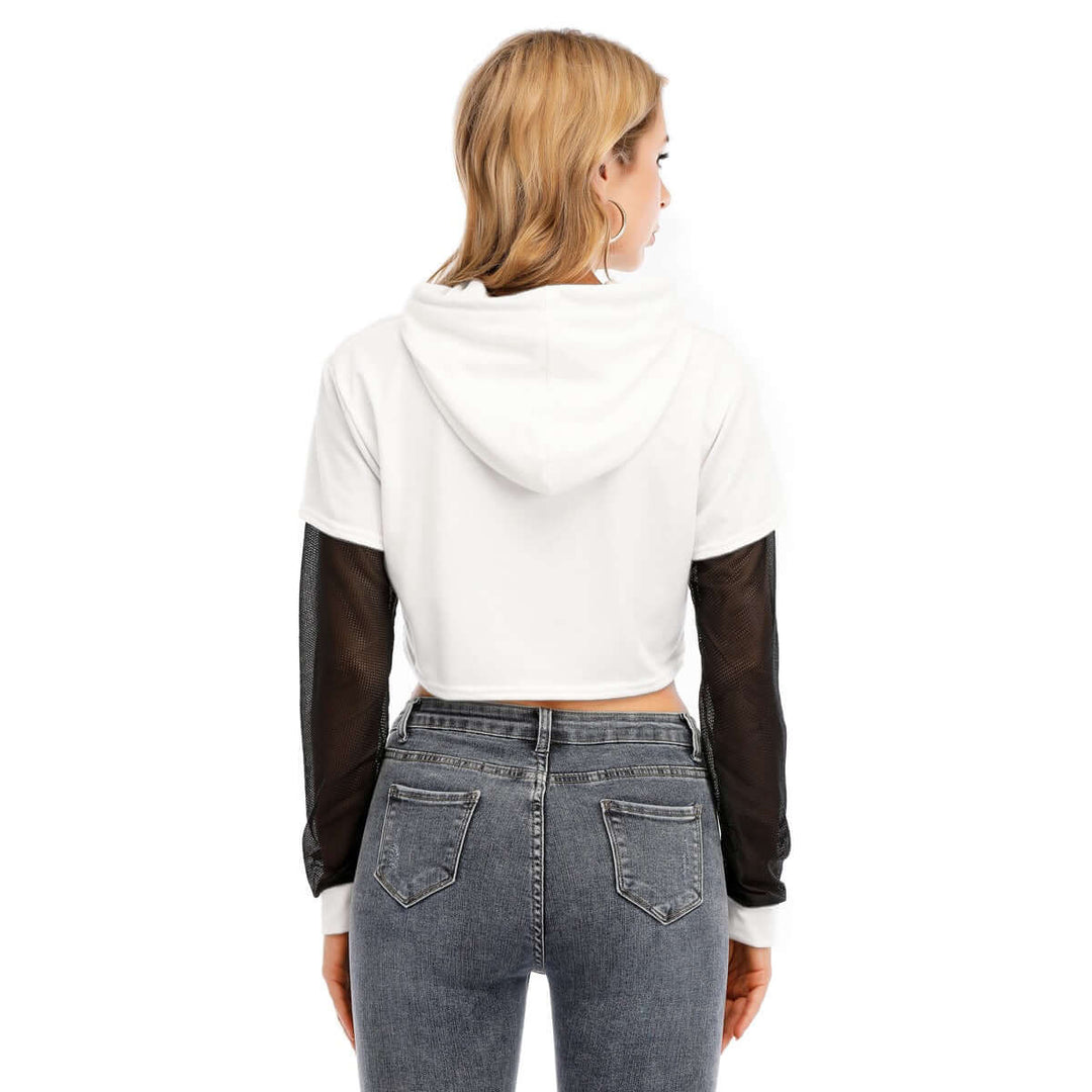 Printed Women's Fake Two Piece Mesh Cuff Hoodie - Archiify
