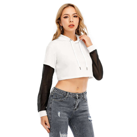 Printed Women's Fake Two Piece Mesh Cuff Hoodie - Archiify