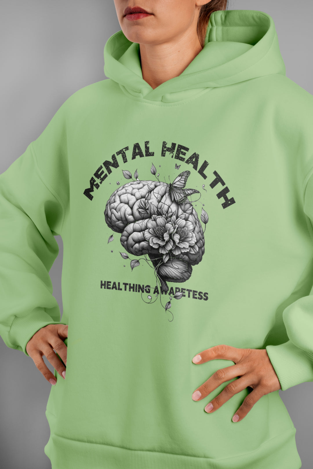 ‘Mental Green’ Eco-friendly All-Over Print Unisex Pullover Hoodie