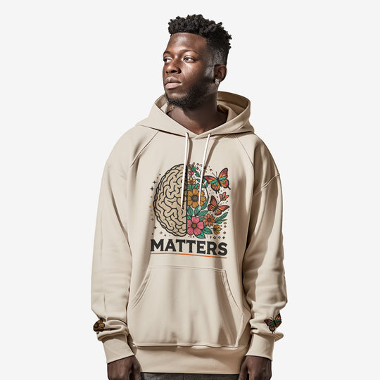 ‘Mentality’ Beige Eco-friendly All-Over Print Unisex Pullover Hoodie