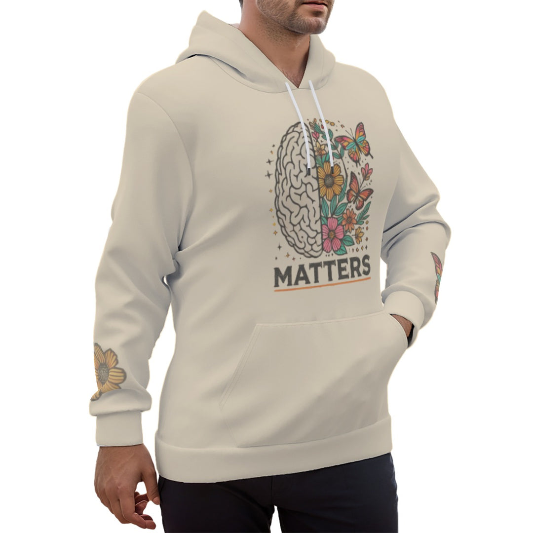 ‘Mentality’ Beige Eco-friendly All-Over Print Unisex Pullover Hoodie