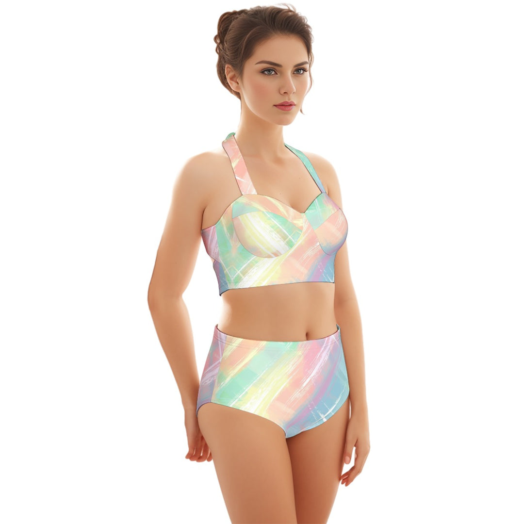 All-Over Print Women's Swimsuit Set With Halter