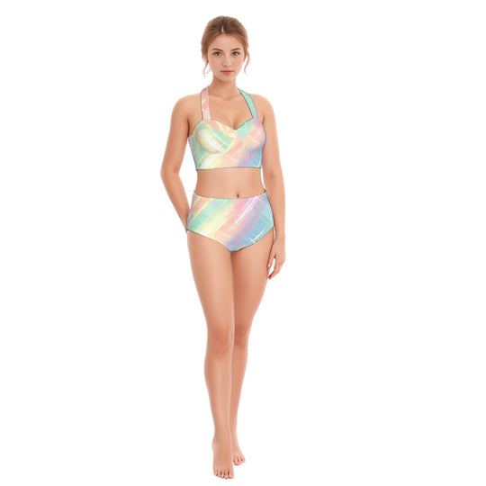 All-Over Print Women's Swimsuit Set With Halter