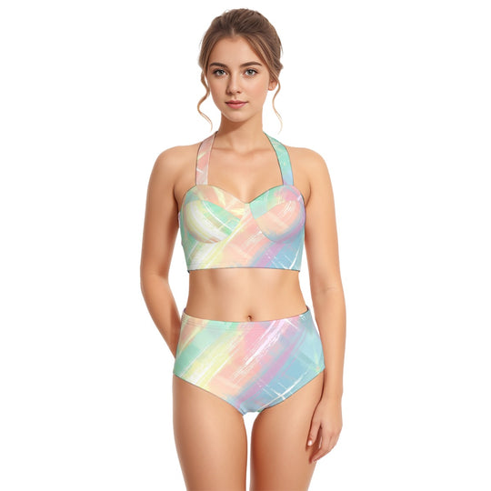 All-Over Print Women's Swimsuit Set With Halter