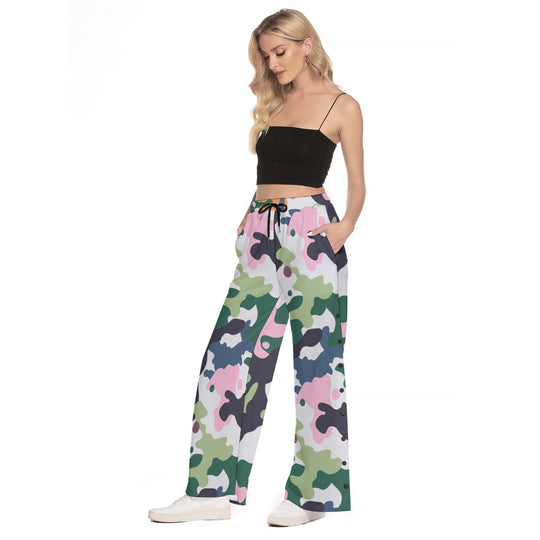 Hip-Hop camouflage print women's side slit snap button pants