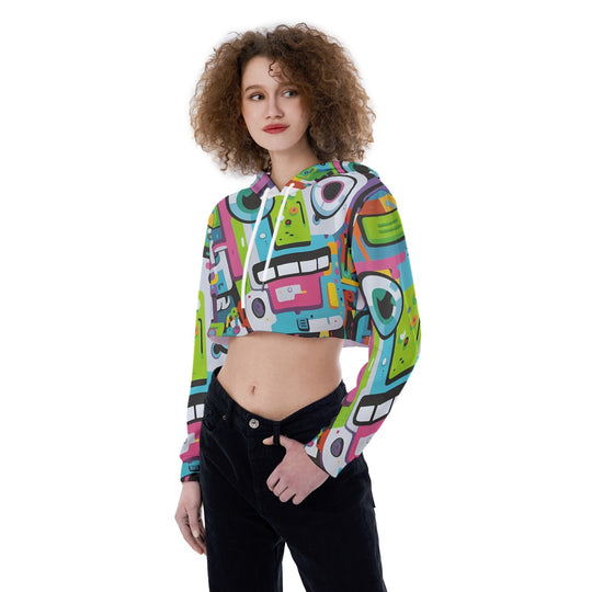 Ghostface Graffiti Print Women's Crop Top Hoodie