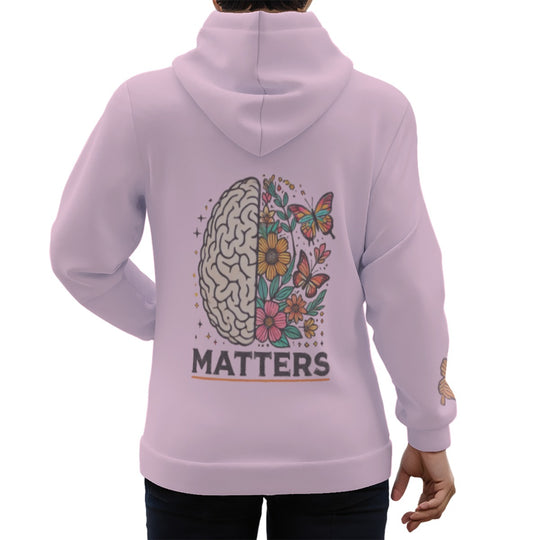 ‘Mentality’ Pink Eco-friendly All-Over Print Unisex Pullover Hoodie