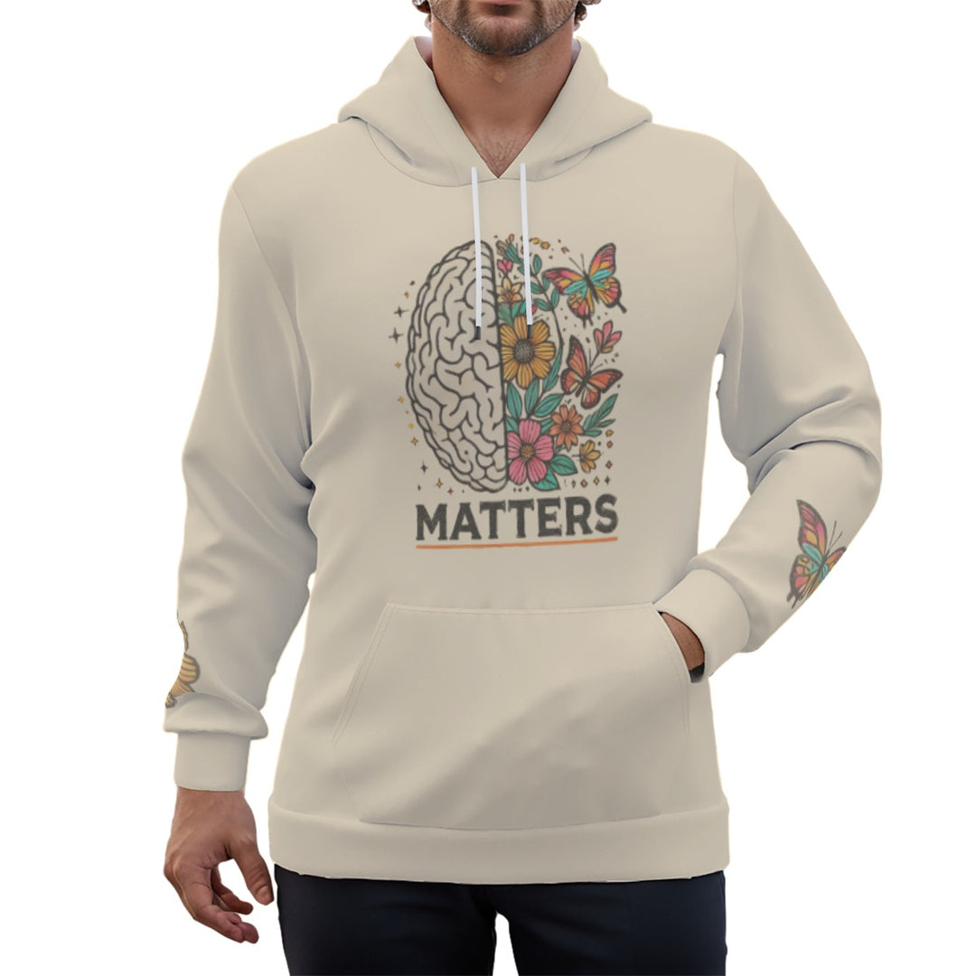 ‘Mentality’ Beige Eco-friendly All-Over Print Unisex Pullover Hoodie