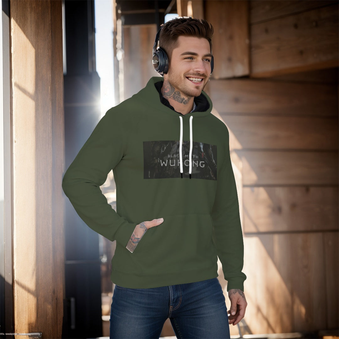 WuKong XIII Army Green All-Over Print Men's Pullover Hoodie