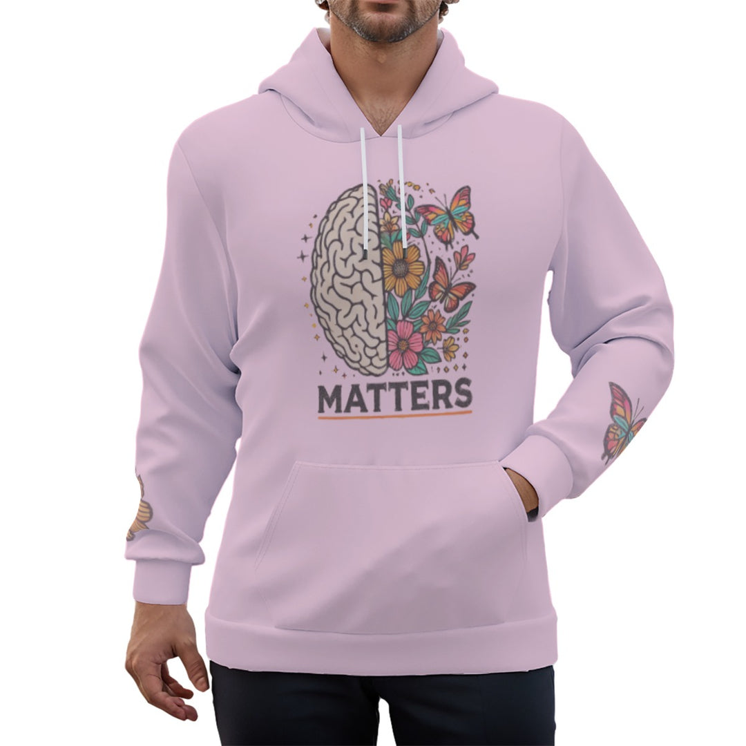 ‘Mentality’ Pink Eco-friendly All-Over Print Unisex Pullover Hoodie