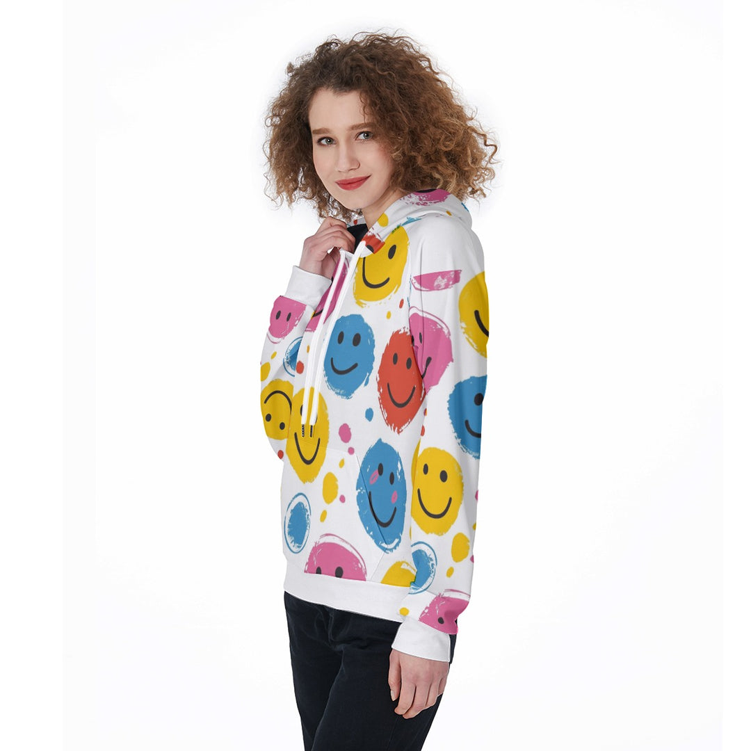 Colorful Smiley Face All-Over Printed Women's Raglan Pullover Hoodie