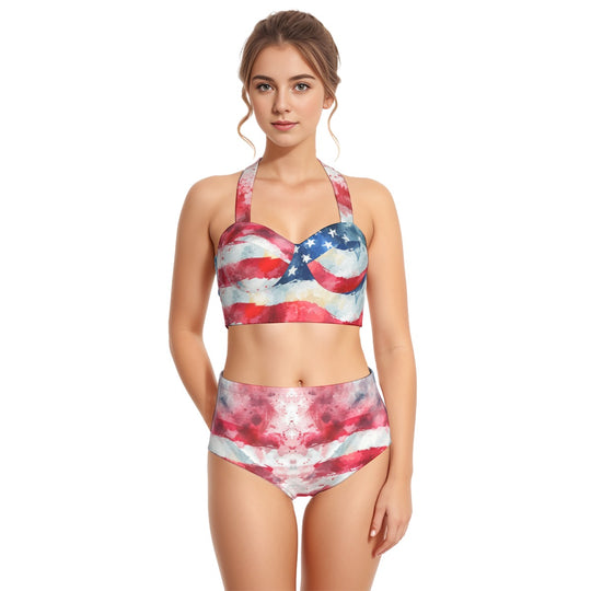 All-Over Print Women's Swimsuit Set With Halter