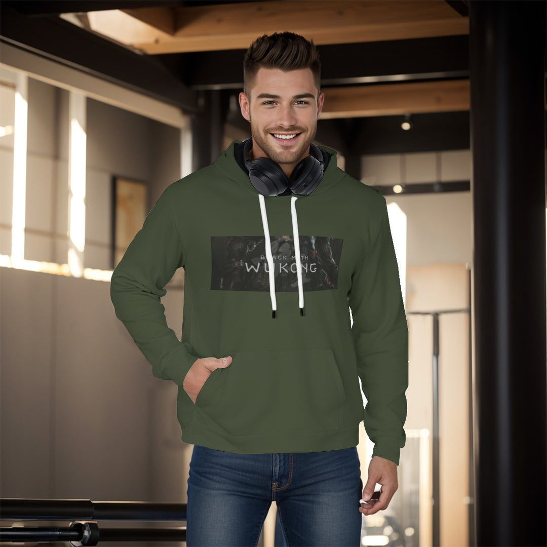 WuKong XIII Army Green All-Over Print Men's Pullover Hoodie