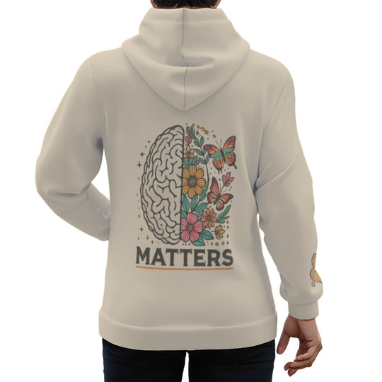 ‘Mentality’ Beige Eco-friendly All-Over Print Unisex Pullover Hoodie