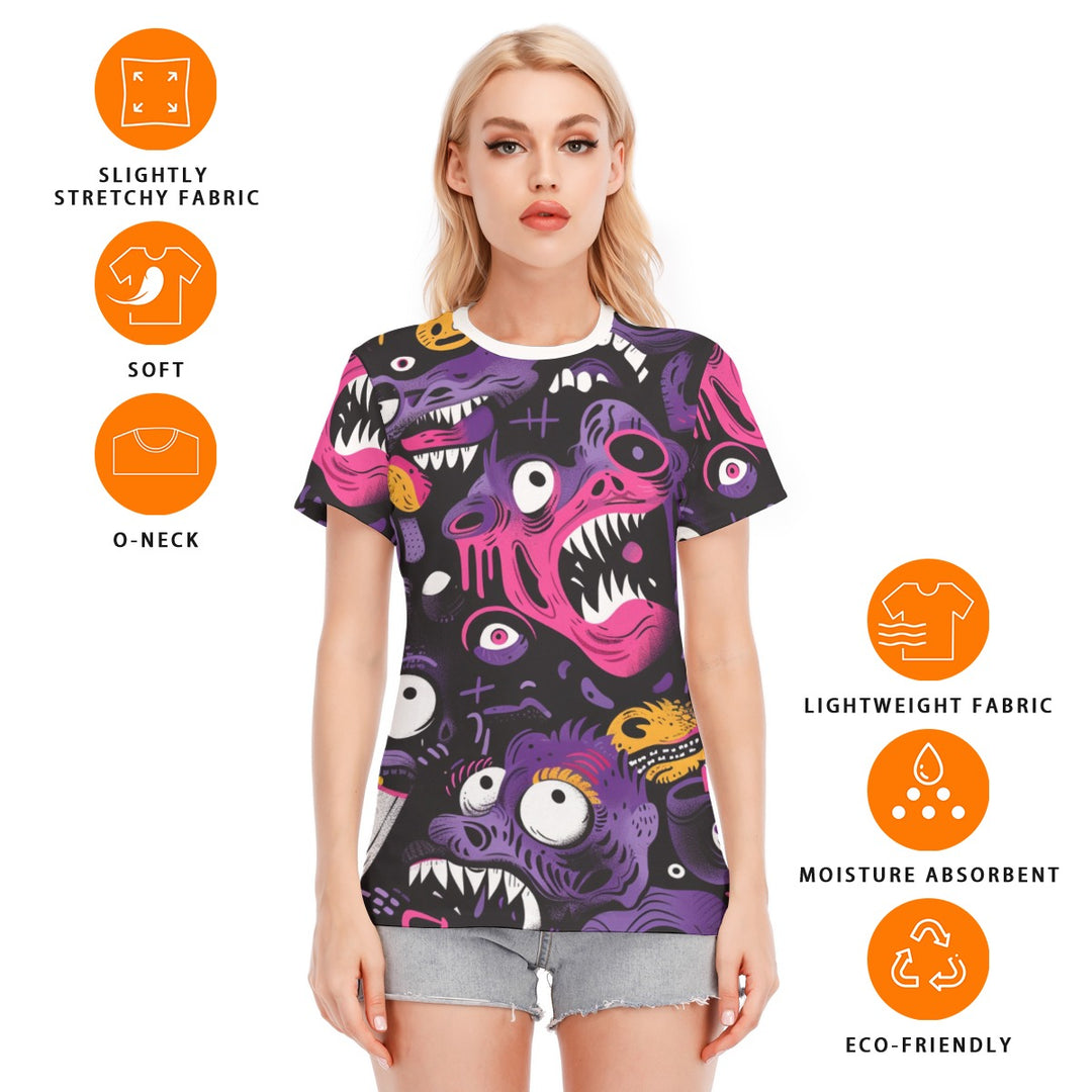 All-Over Print Women's Round Neck T-Shirt | 190GSM Cotton