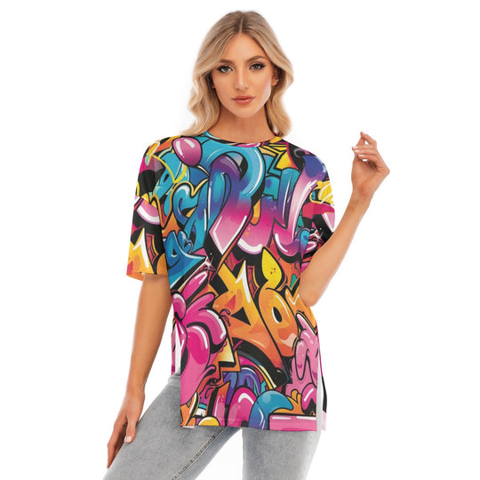 All-Over Print Women's Short Sleeves T-shirt With Hem Split