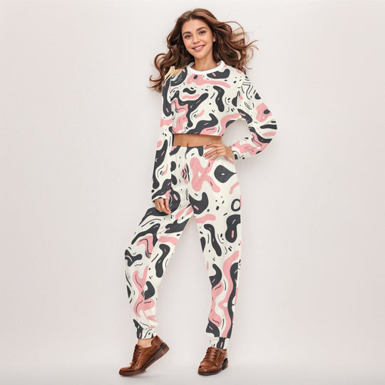 All-Over Print Women's Crop Sweatshirt Suit