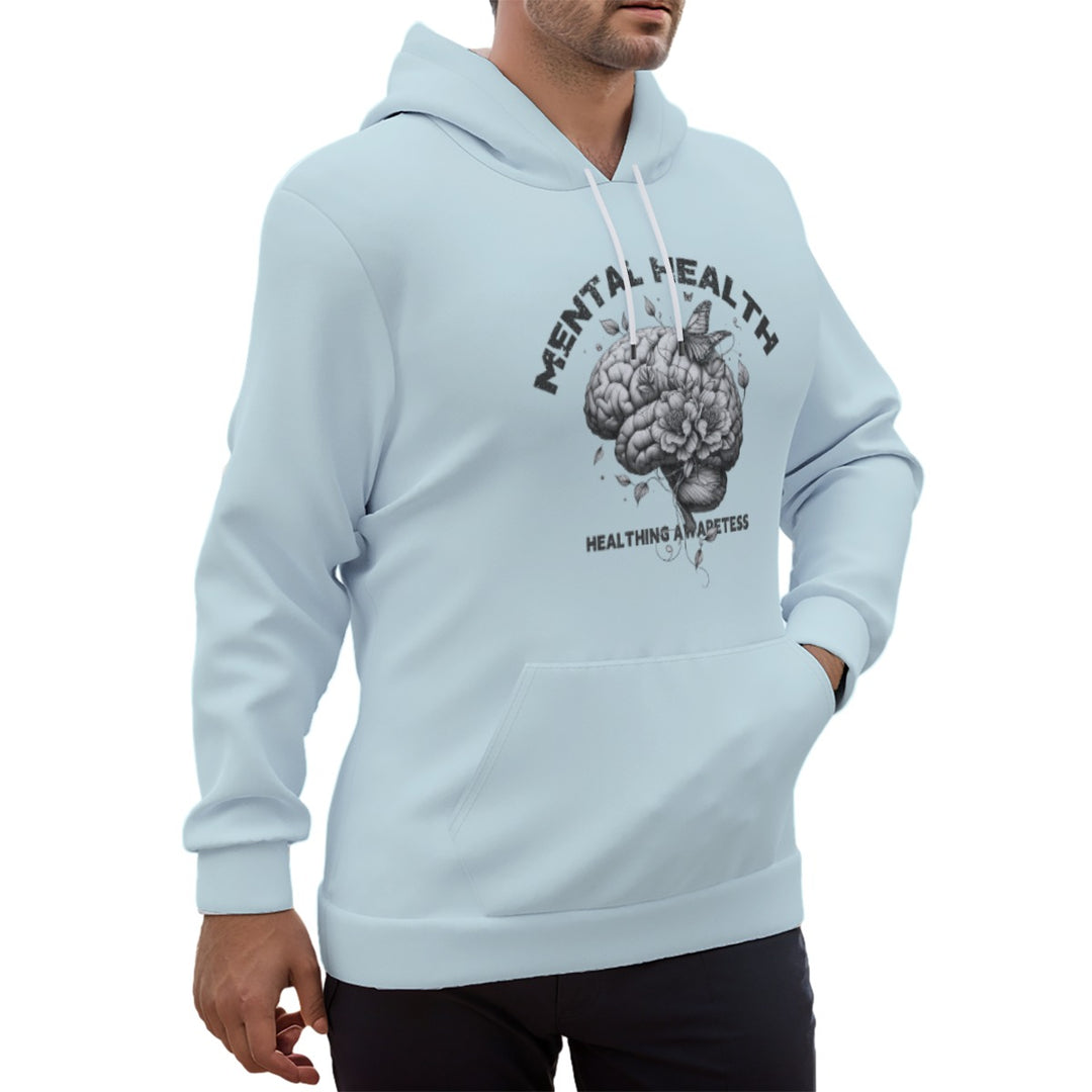 ‘Mental’ Blue Eco-friendly All-Over Print Unisex Pullover Hoodie