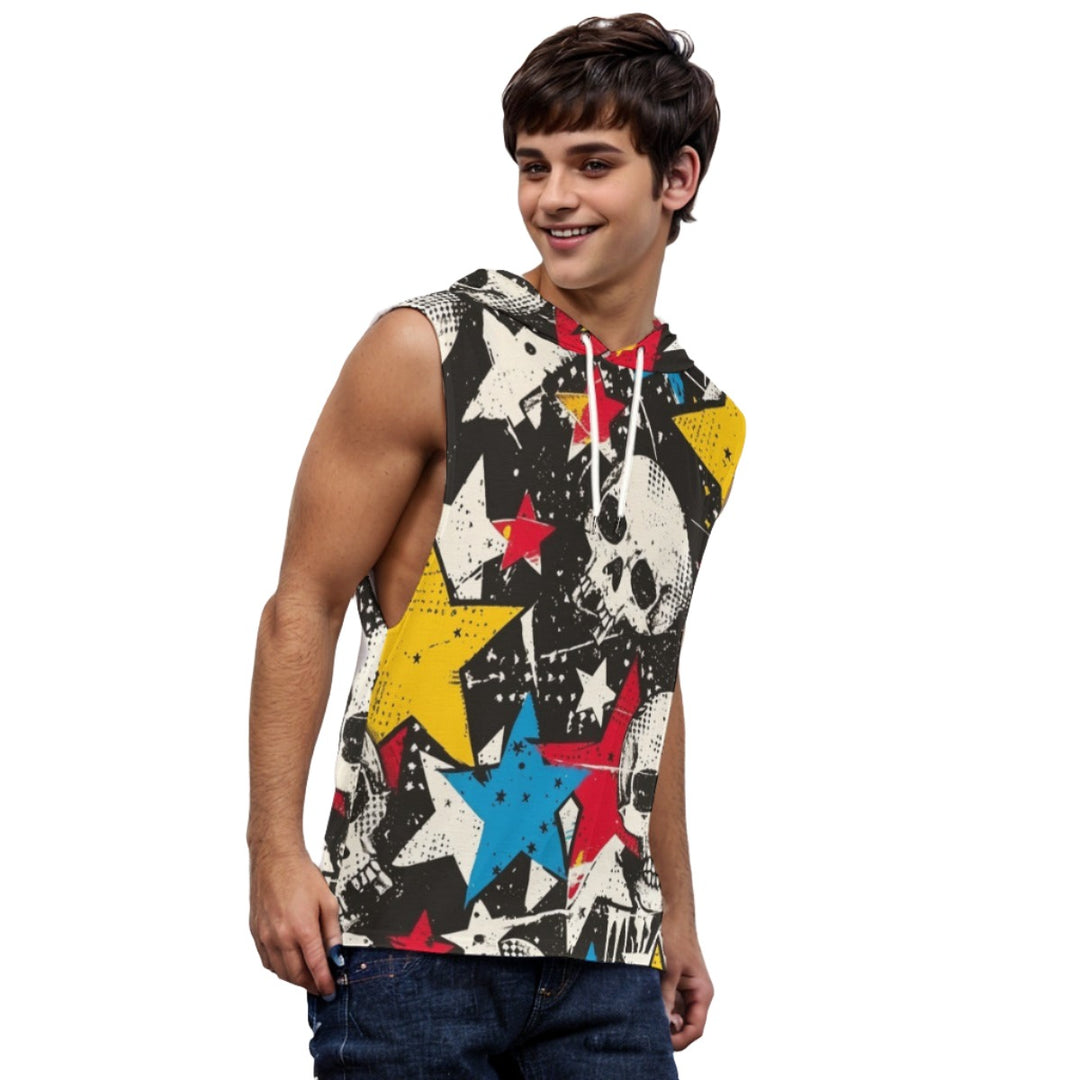 Street Style Men's Sleeveless Pullover Graphic Hoodie