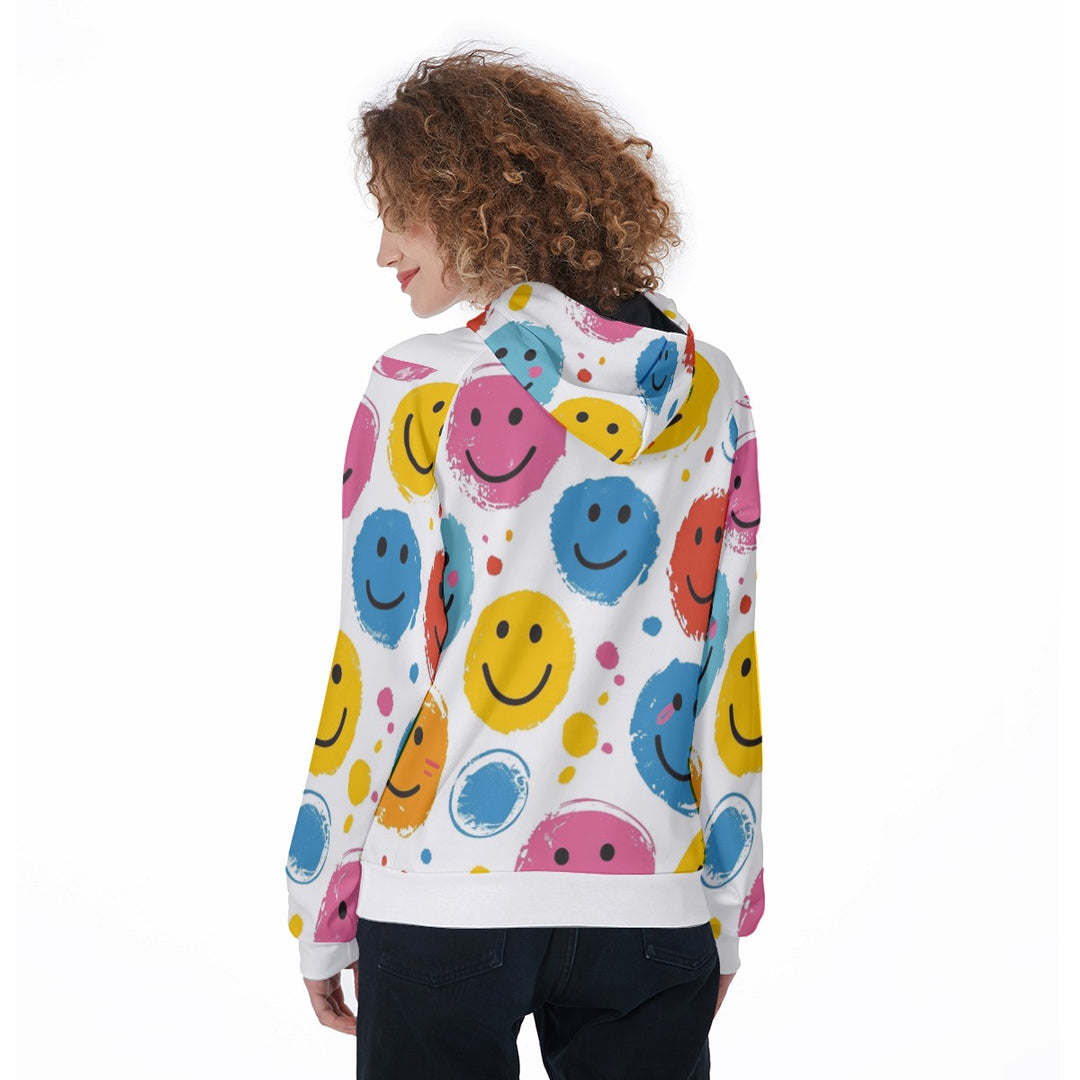 Colorful Smiley Face All-Over Printed Women's Raglan Pullover Hoodie