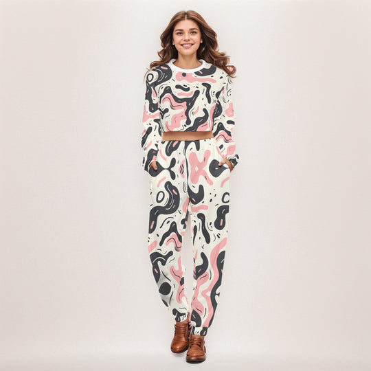 All-Over Print Women's Crop Sweatshirt Suit