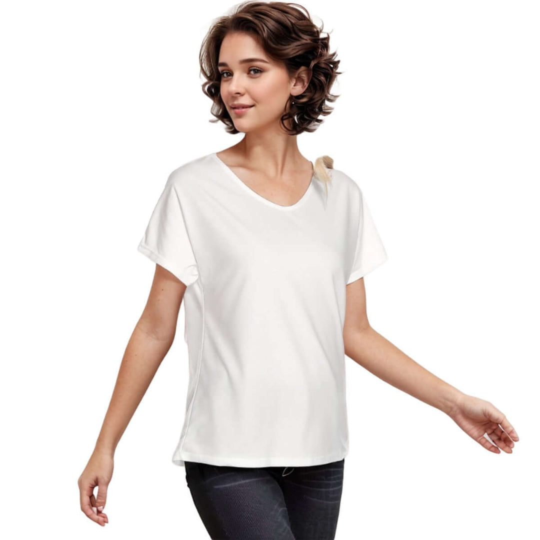 Customized Women's Loose V-neck Short Sleeve T-shirt - Archiify