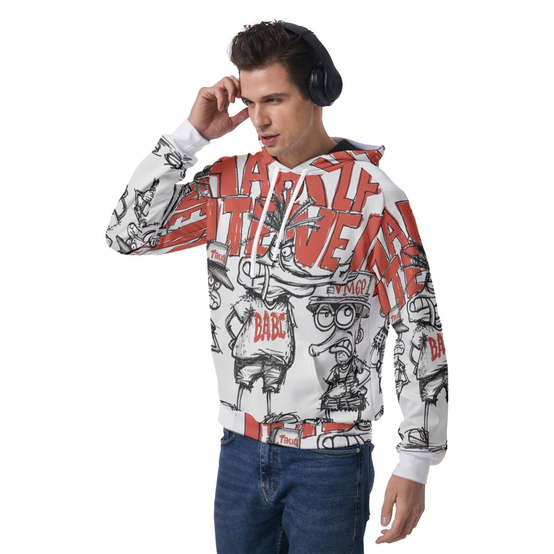 Retro Monsters Print Men's Raglan Pullover Hoodie