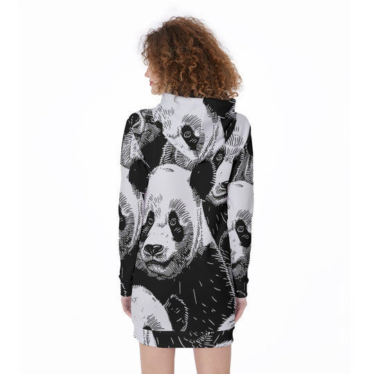 Panda Sketch Printed Women's Long Hoodie