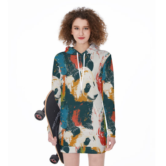 Colorful Panda Printed Women's Long Hoodie