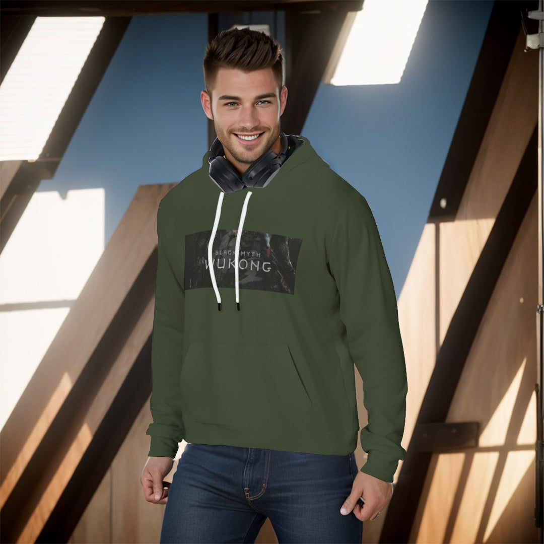 WuKong XIII Army Green All-Over Print Men's Pullover Hoodie